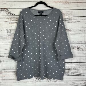 Women's Cynthia Rowley Woman Grey & White Polka Dot 3/4 Sleeve Tunic Sweater 2X